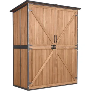 Brown Outdoor Storage Shed with Floor for Garden Tools and Patio Lawn