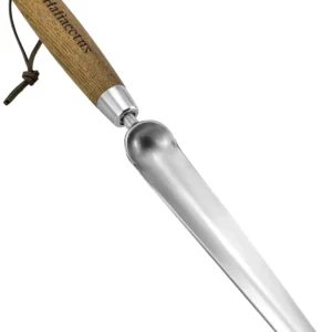 Stainless Steel Garden Planting Trowel, Long Narrow Widger for Weeding Tight Areas, Wood Handle Transplanter