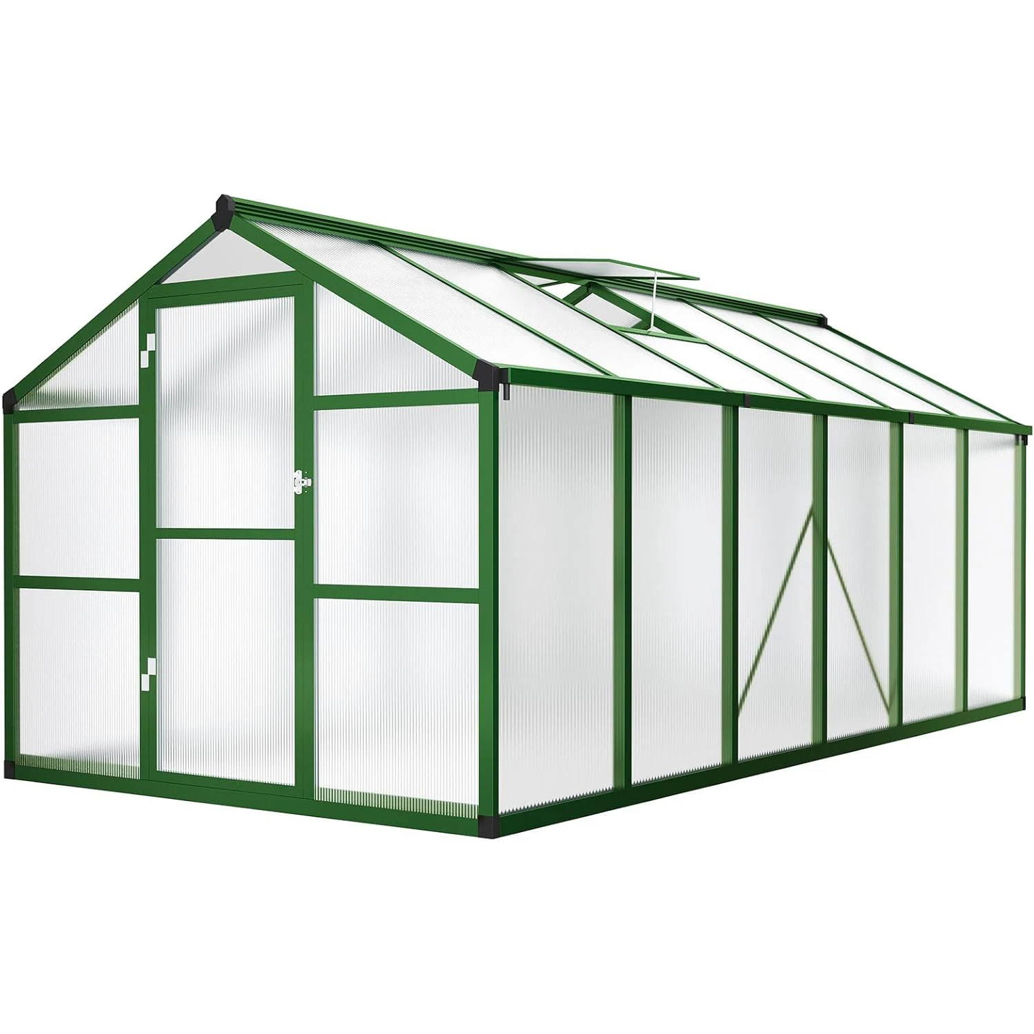 8x12 FT Greenhouse for Outdoors, Walk-in Green Houses, Large Aluminum Greenhouses with Roof Vent and Quick Setup Structure - Image 7