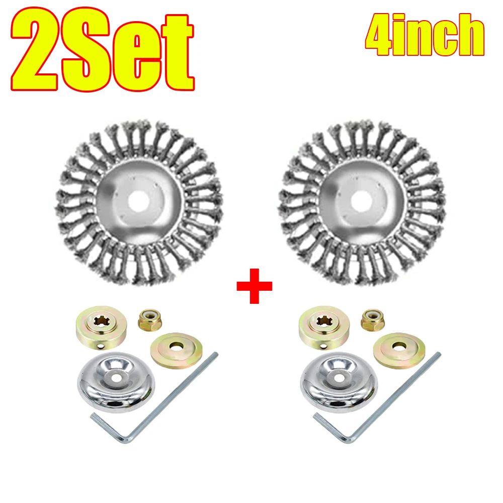 1-2Set 4/6/10inch Steel Wire Brush Trimmer Head Weed Brush Cutter Lawn Mower Brush with Adapter Kits Garden Trimmer Head Tool - Image 14