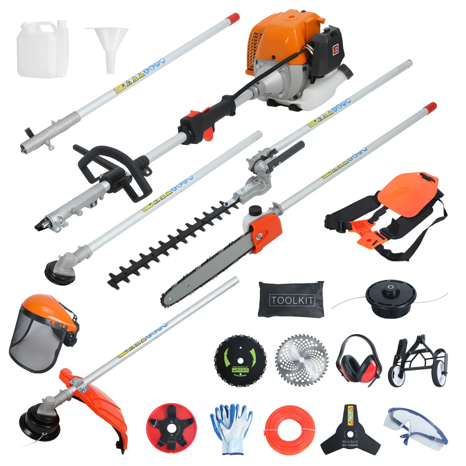 Gas Lawn Mower, 8 in 1 Weed Wacker Gas Powered 52CC 2-Cycle Hedge Trimmer String Trimmer Brush Cutter Edger Pole Saw Chainsaw - Image 7