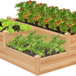 3-Tier Wooden Raised Garden Bed, 42.5x34.5x15 Inches Elevated Planter Box with Screwdriver for Outdoor Planting
