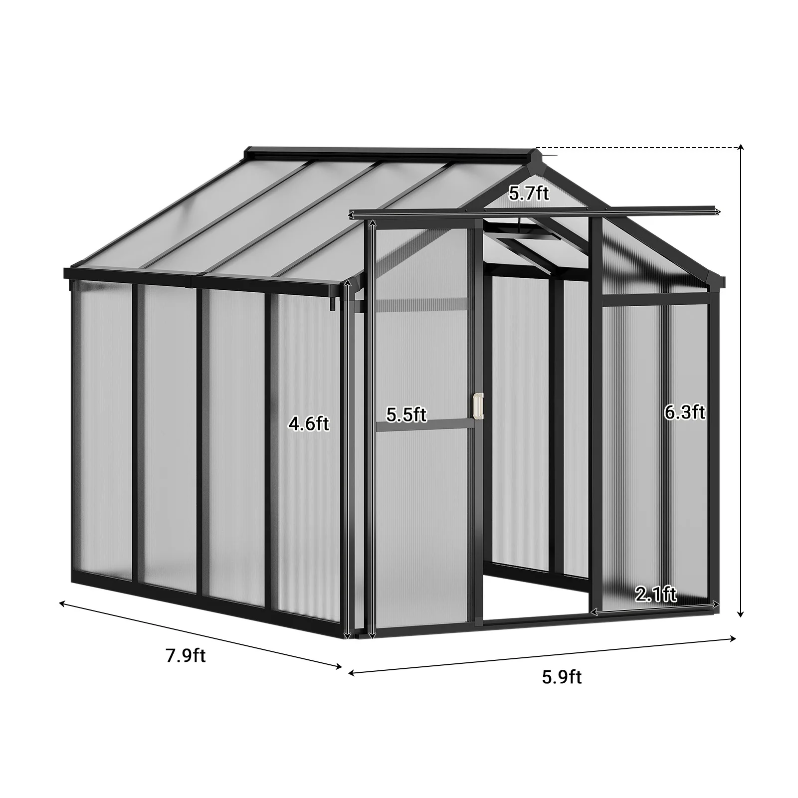 6x8 FT Greenhouse, Aluminum Walk-in Greenhouses for Outdoors, Large Heavy Duty Polycarbonate Greenhouse with Roof Vent - Image 8