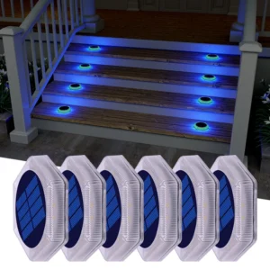 6 Pack Solar Driveway Lights Outdoor IP68 Waterproof Blue Deck Step Lights Solar Stair Lights Stick on Dock Garage Pool Fence