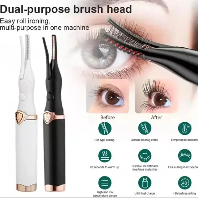 2026 New Electric Eyelash Curler 2-in-1 Dual Head USB Heated Lash Curling Iron Eyebrow Trimmer Beauty Tool for Home Travel - Image 2