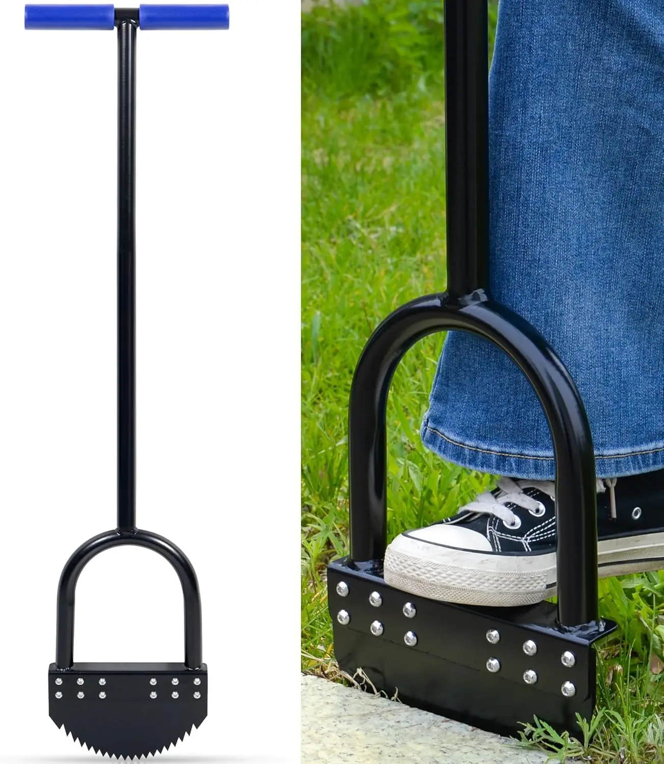 41in Manual Lawn Edger with Spring Steel Blade, Rustproof Half Moon Design for Garden Maintenance