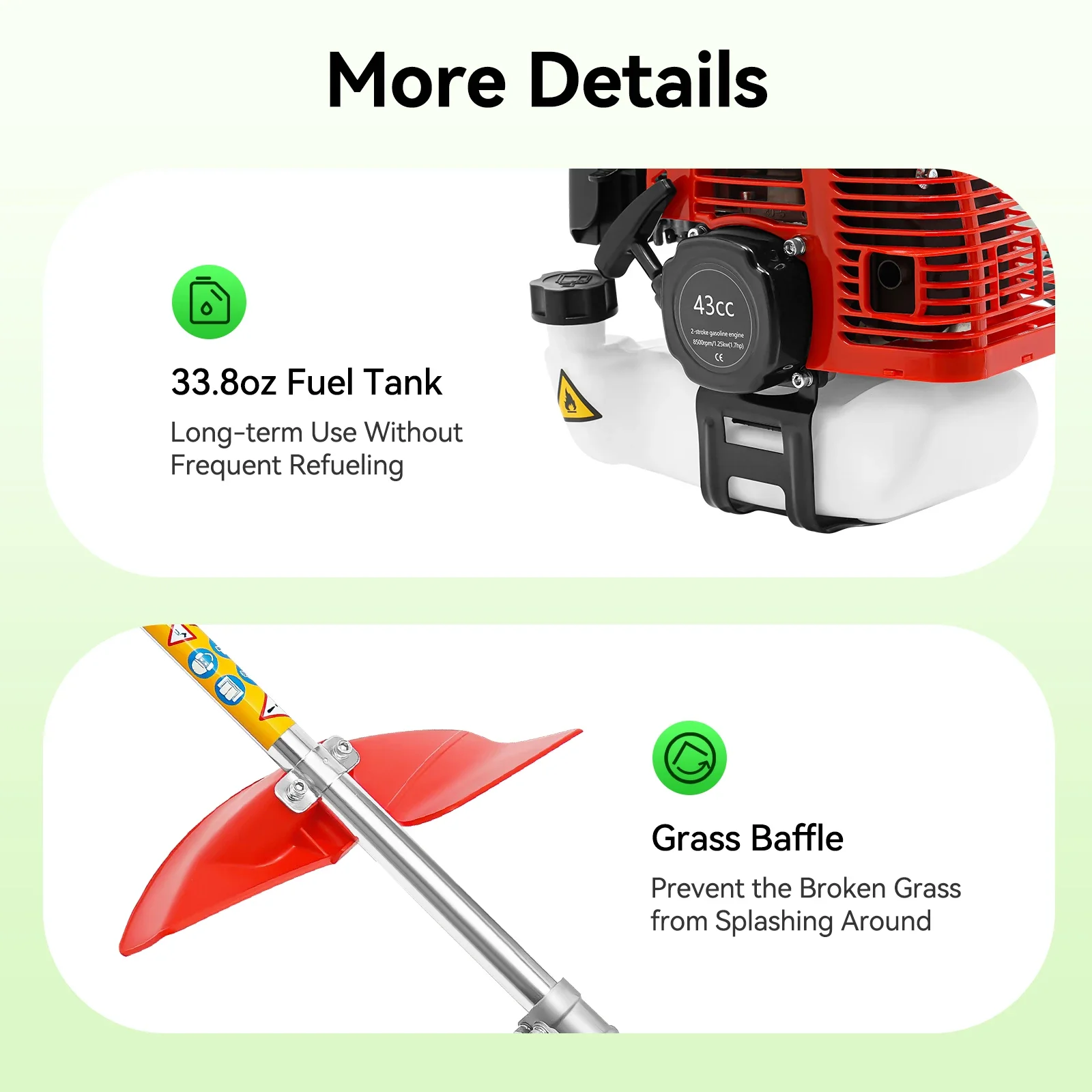 43CC 2-Stroke Gasoline Weed Wacker, Lawn Edger & Brush Cutter - 1.25KW, 8500RPM, Side-Mounted Trimmer with Air-Cooled Engine - Image 3