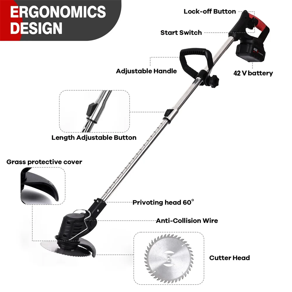 Cordless String Trimmer Grass Trimmer with 3 Types Blades 15Ah Battery Powered Weed Trimmer Lawn Edger Brush Cutter for Garden - Image 5