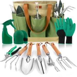 10-Piece Heavy Duty Gardening Tools Set with Stainless Steel and Wooden Handle, Includes Storage Bag, Perfect Gift for Gardeners