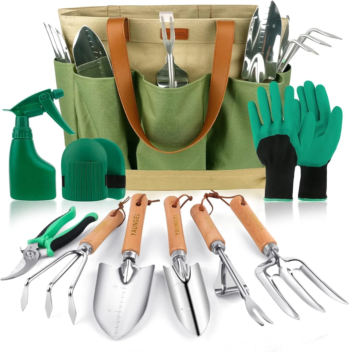 10-Piece Heavy Duty Gardening Tools Set with Stainless Steel and Wooden Handle, Includes Storage Bag, Perfect Gift for Gardeners