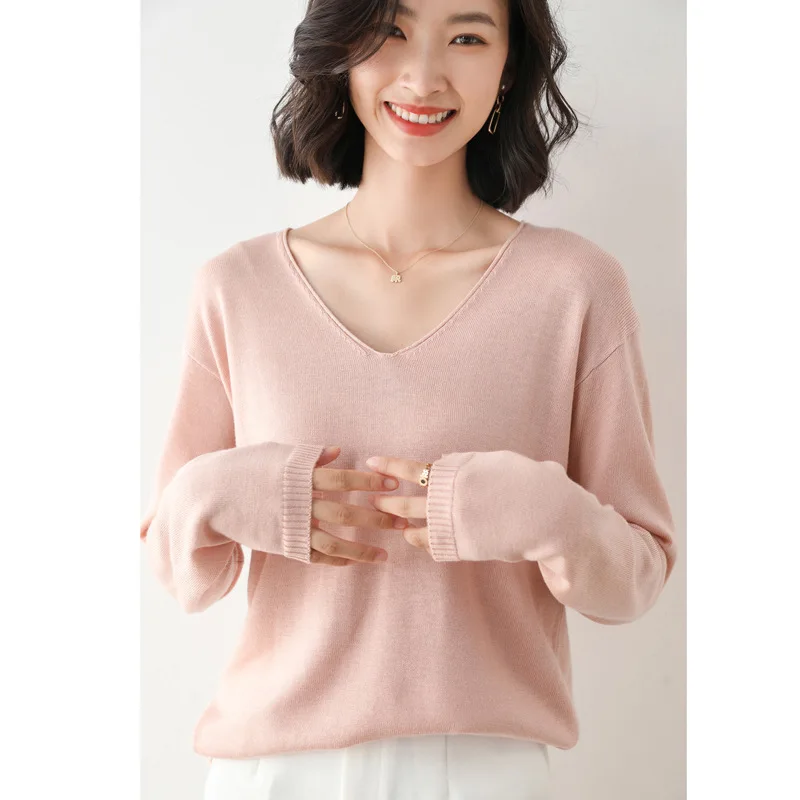 2025 Spring Autumn Womens Sweater Solid Knitwear Korean Loose Female Basic Casual Jumpers Stretch Pullover Sky Blue Pink Sweater - Image 24