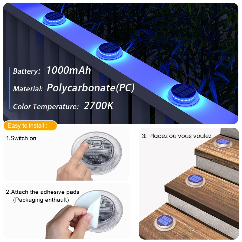 6 Packs Solar Driveway Lights Solar Dock Lights Blue Solar Deck Lights Outdoor IP68 Waterproof, Stick on for Step Pool Pathway - Image 3