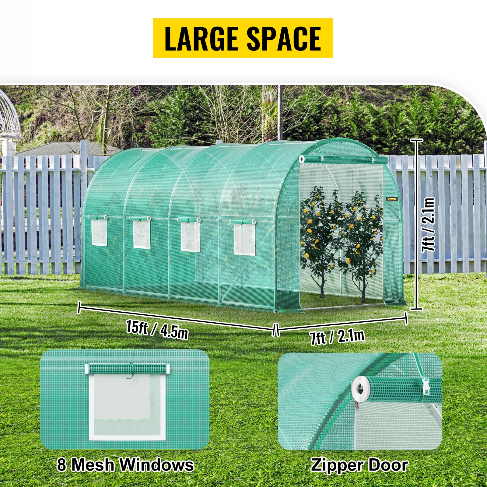 SucceBuy Walk-in Tunnel Greenhouse Galvanized Frame & Waterproof Cover 15x7x7/10x7x7/20x10x7/12x7x7 ft Greenhouses & Cold Frames - Image 3