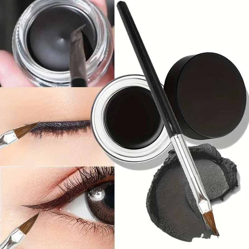 Black Eyeliner Cream Waterproof Beauty Cosmetics Long Lasting Eyeliner Gel Eyeshadow Makeup Tools with Brush Set Matte Eye Liner - Image 4