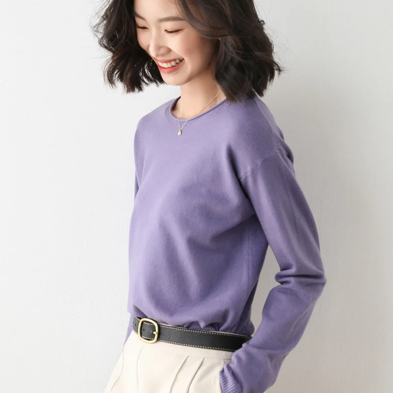 2025 Spring Autumn Womens Sweater Solid Knitwear Korean Loose Female Basic Casual Jumpers Stretch Pullover Sky Blue Pink Sweater - Image 19