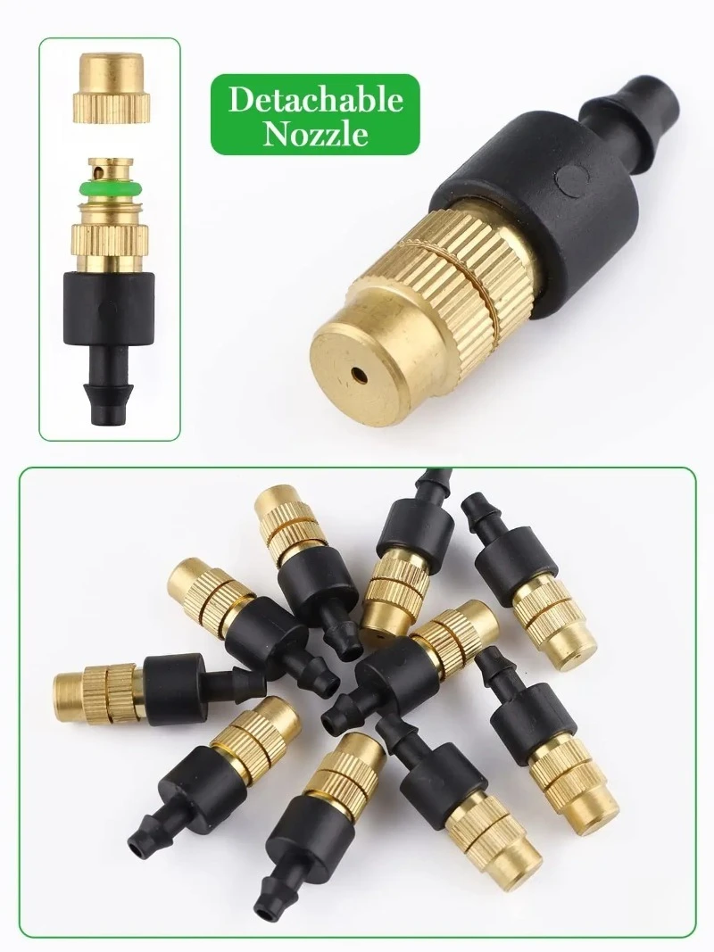 10pcs 4/7PVC Outdoor Misting Cooling System Garden Irrigation Watering 1/4'' Brass Atomizer Adjustable Garden Micro Sprinklers - Image 7