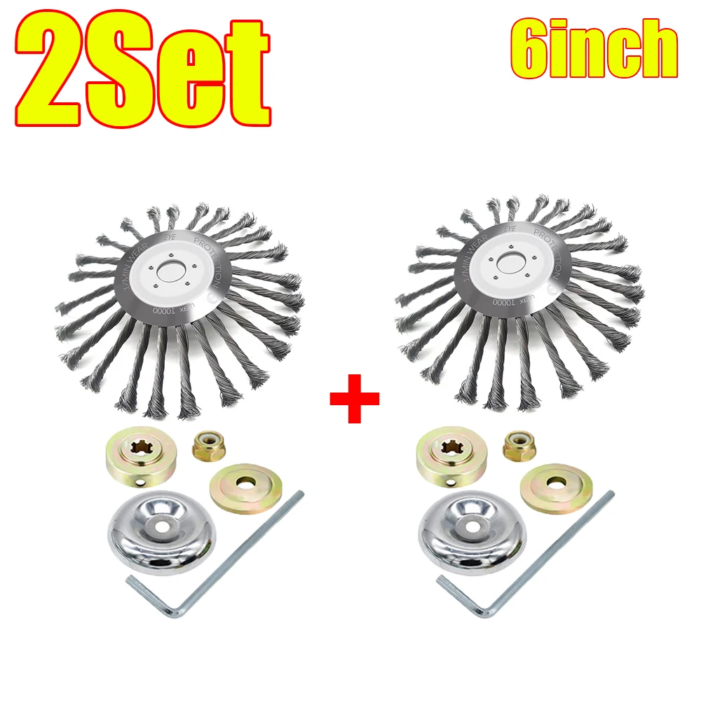 1-2Set 4/6/10inch Steel Wire Brush Trimmer Head Weed Brush Cutter Lawn Mower Brush with Adapter Kits Garden Trimmer Head Tool - Image 10
