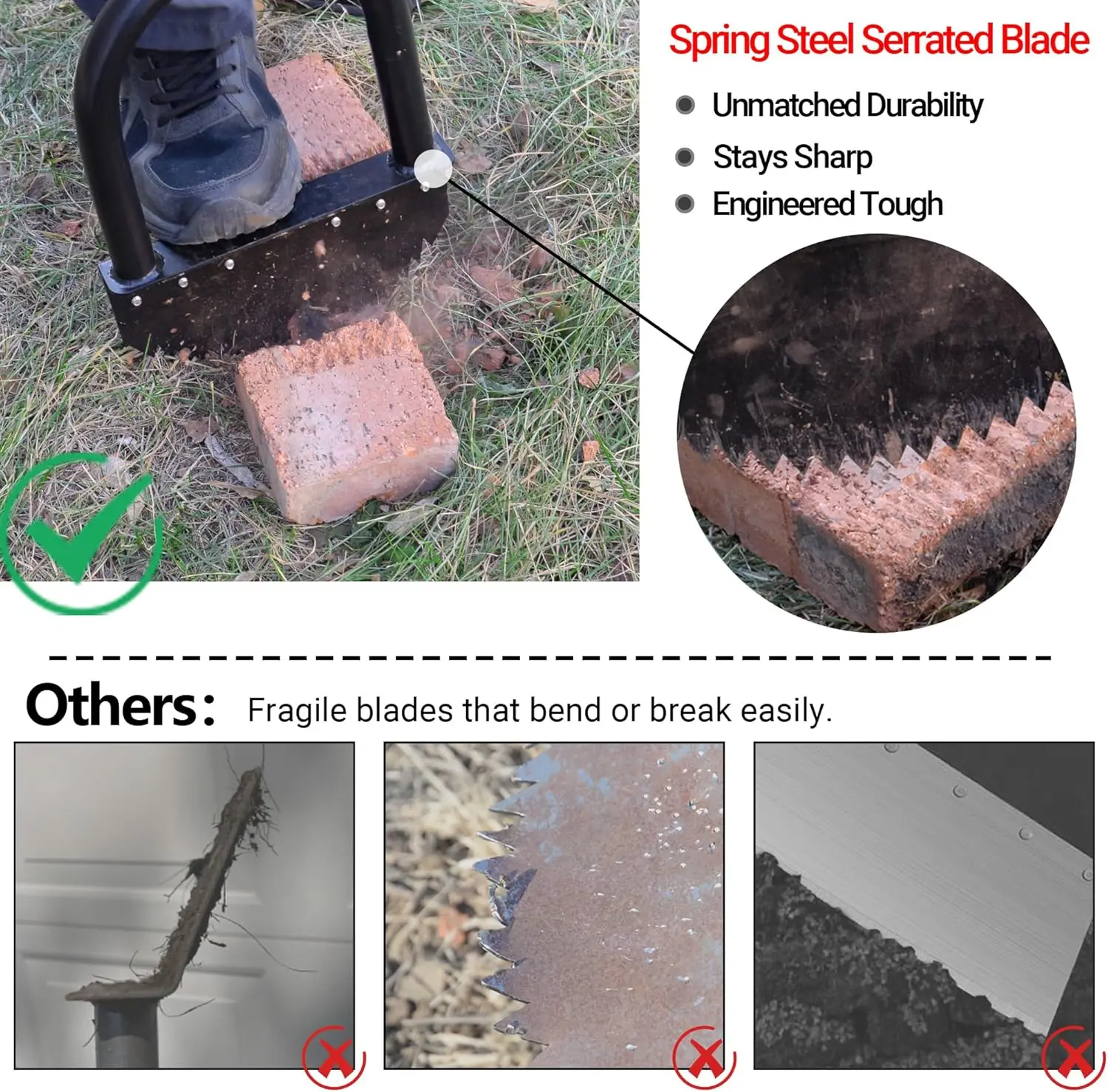 41in Manual Lawn Edger with Spring Steel Blade, Rustproof Half Moon Design for Garden Maintenance - Image 2