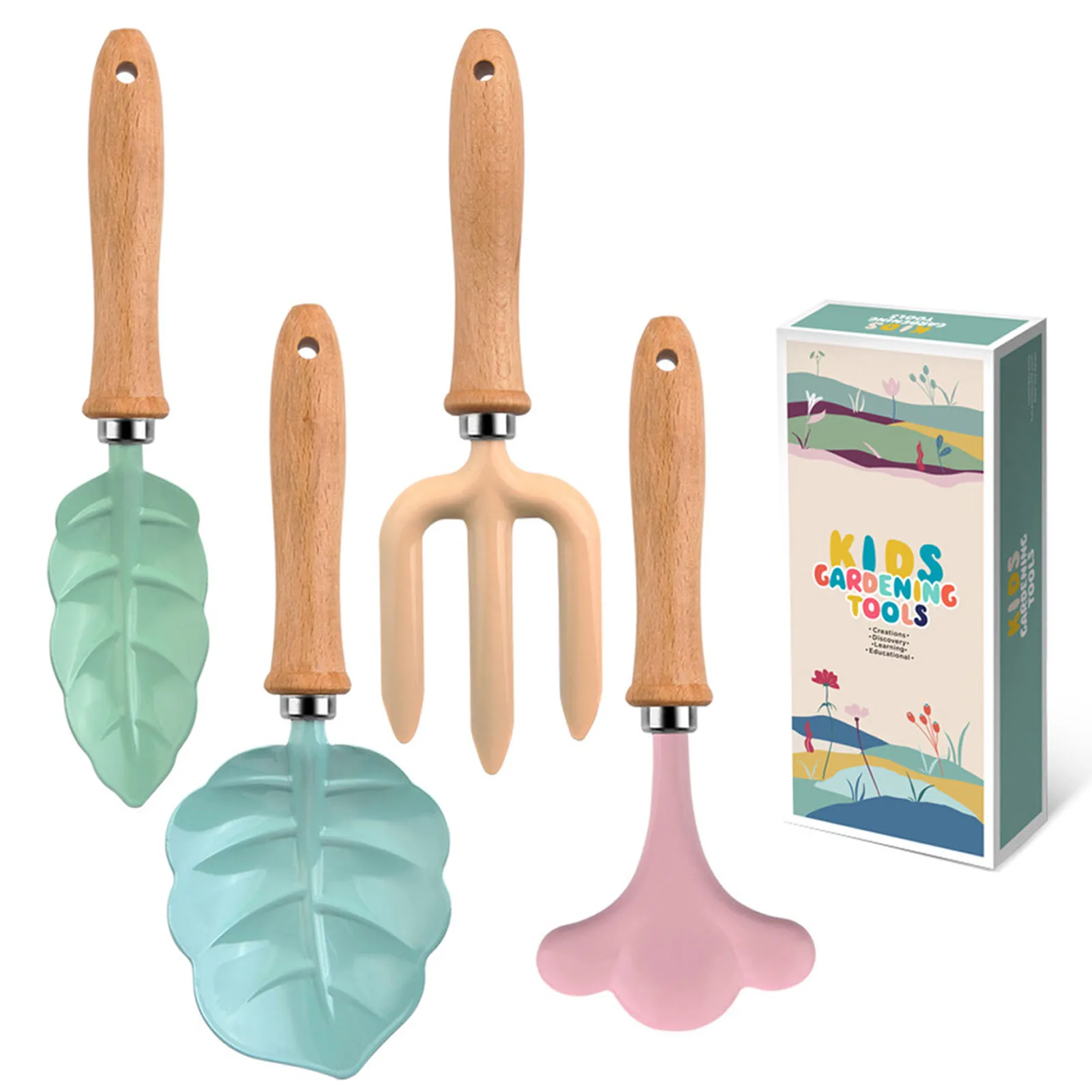 Little Gardener Tool Set Colorful Safe Tools with Wood Hand Shovel Rake Fork Set Gardening Gifts for Kids Girls - Image 7