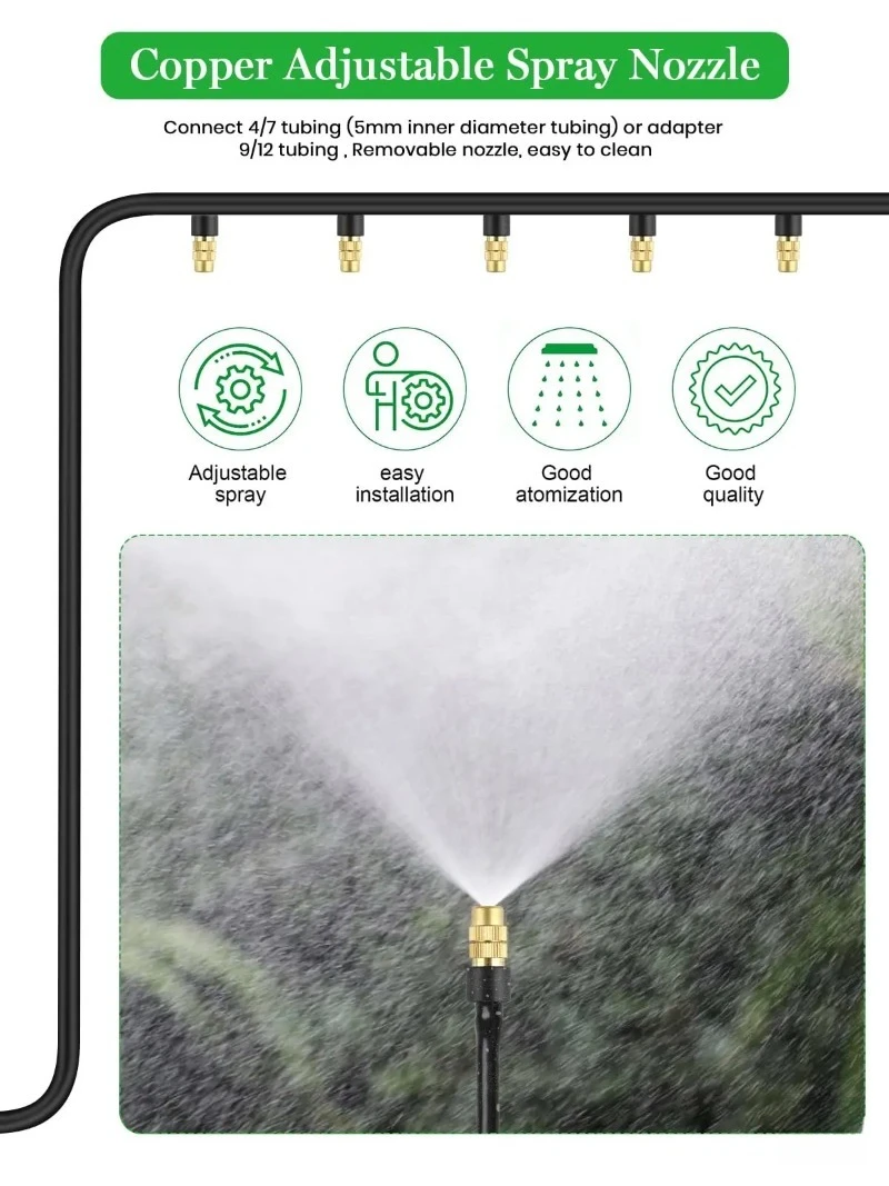 10pcs 4/7PVC Outdoor Misting Cooling System Garden Irrigation Watering 1/4'' Brass Atomizer Adjustable Garden Micro Sprinklers - Image 5