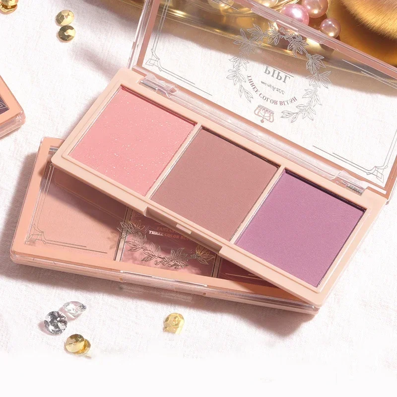3Colors Peach Blush Palette Matte Powder Cheek Tint Face Blusher Multifunctional Long Lasting Orange Rouge Contour Shadow Makeup - Image 8
