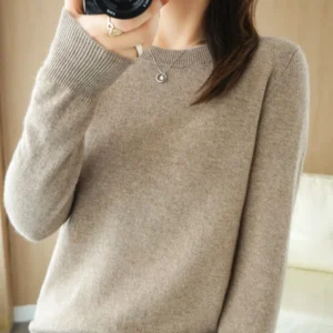 Autumn Winter Women Wool Sweater O-neck Long Sleeve Pullover Basic Casual Loose Style Famale Clothing Merino Wool Knitwear Tops