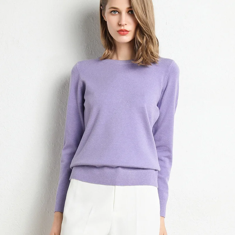 Women Slim O-Neck Solid Pullover Cashmere Wool Blending Sweater Autumn And Winter Long-Sleeved Knit Bottoming Shirt Large Size - Image 17