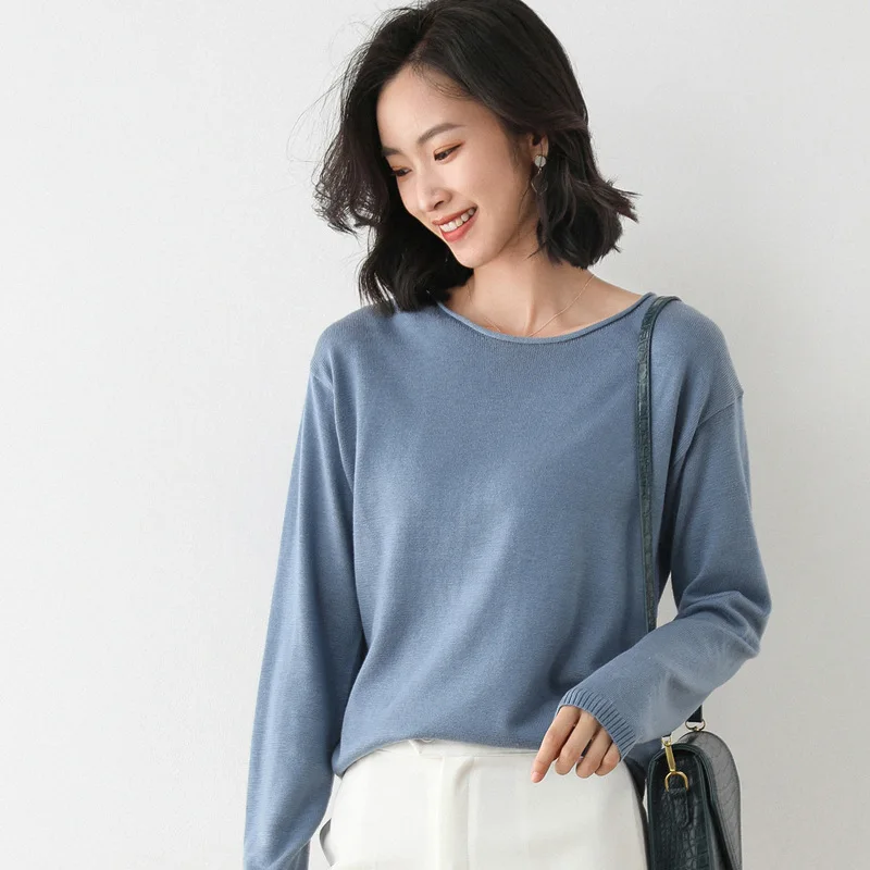 2025 Spring Autumn Womens Sweater Solid Knitwear Korean Loose Female Basic Casual Jumpers Stretch Pullover Sky Blue Pink Sweater - Image 17