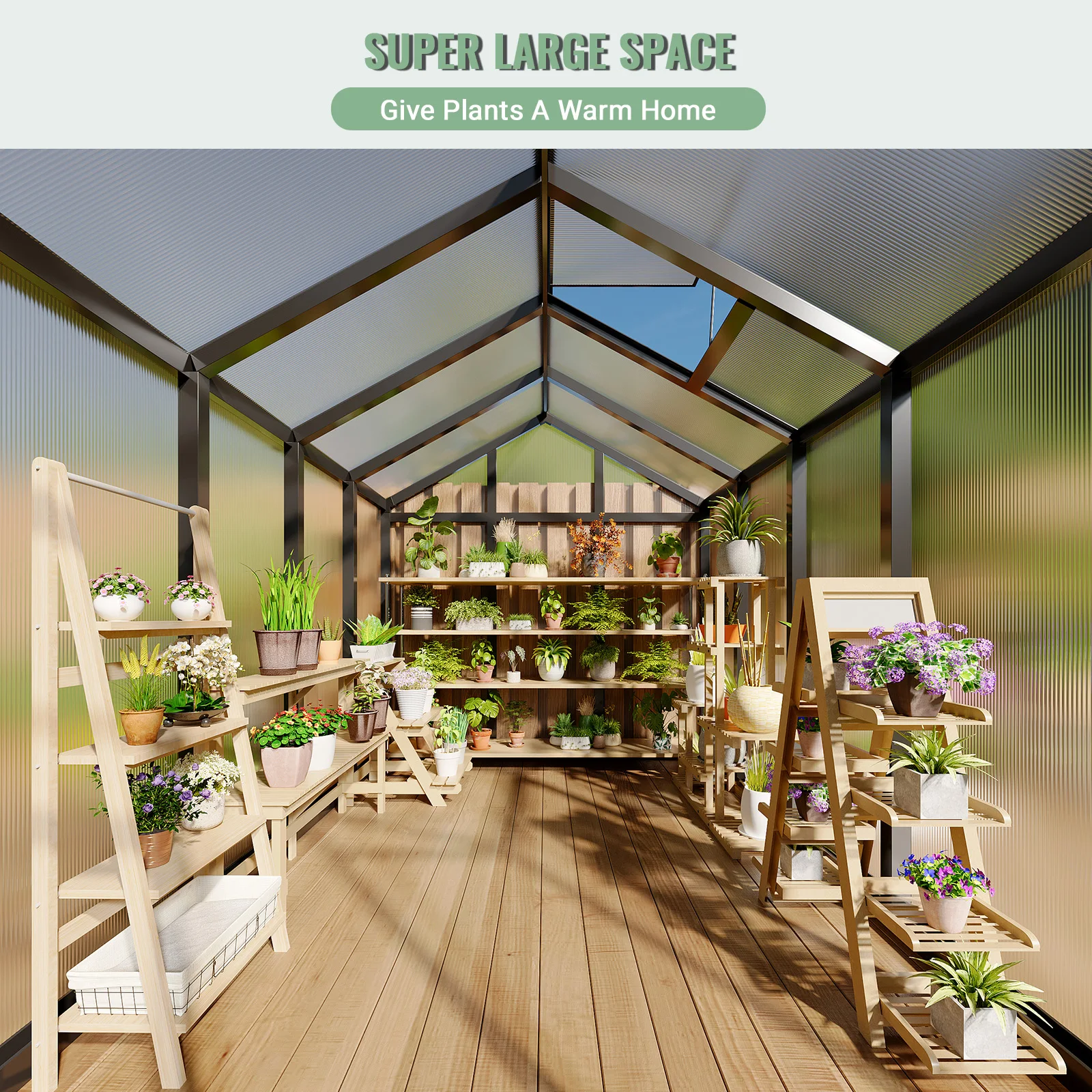 6x8 FT Greenhouse, Aluminum Walk-in Greenhouses for Outdoors, Large Heavy Duty Polycarbonate Greenhouse with Roof Vent - Image 3