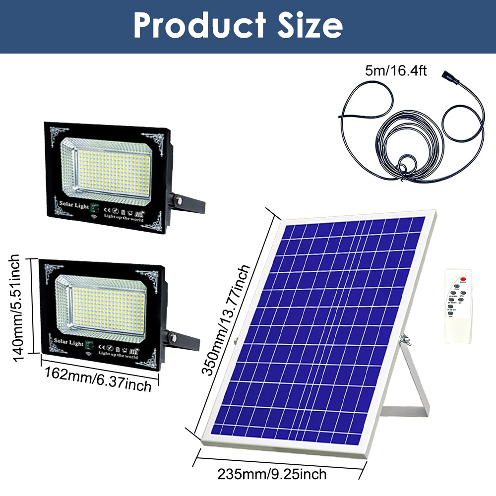 500W Led Solar Light High Bright 2 Head Flood Light Waterproof Outdoor Garden Wall Light with Aluminum Solar Panel For Garden - Image 5