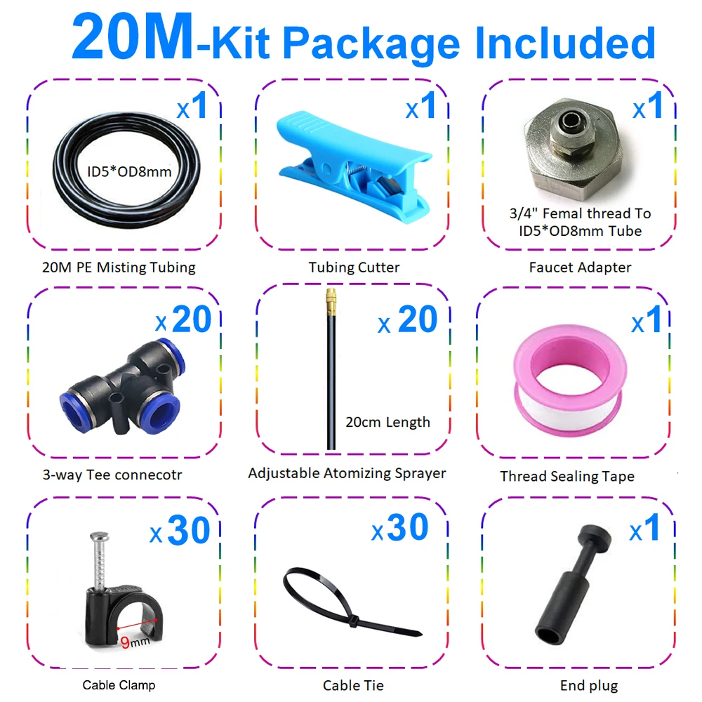 DIY 5~20M Universal Adjustable Atomizing Sprayer Misting System Kit For Lawn Garden Irrigation OD8mm Tube Garden Water Mister - Image 12