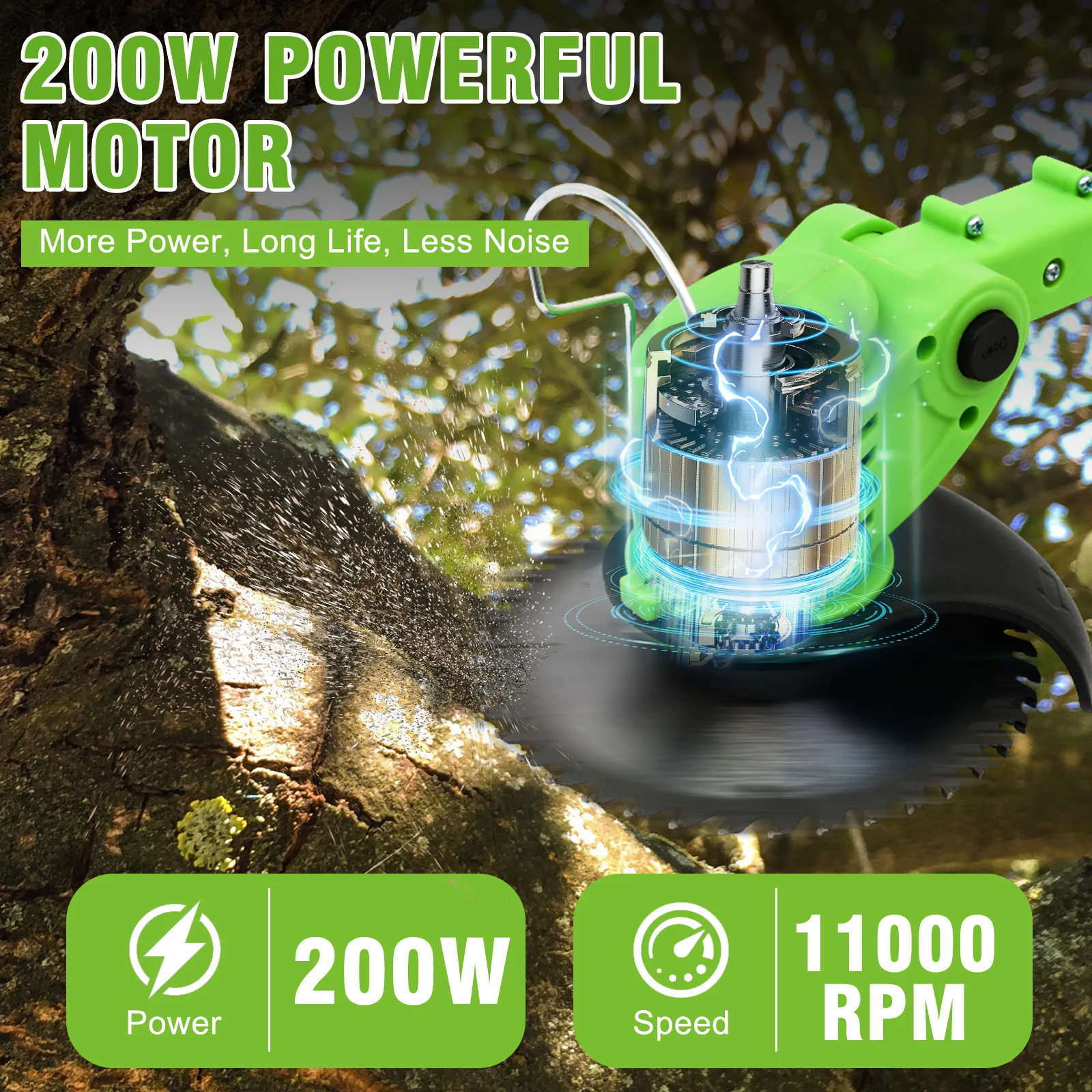 21V Electric Cordless Lawn Trimmer Mower Grass Edger with 2 x 5C 1500mAh Li-Ion Batteries Auxiliary Wheelbase for Garden Yard - Image 3