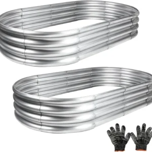 2 pcs 4×2×1 ft Raised Garden Bed for Outdoor, Easy Assembly Galvanized Planter Box for Vegetables, Flowers & Herbs