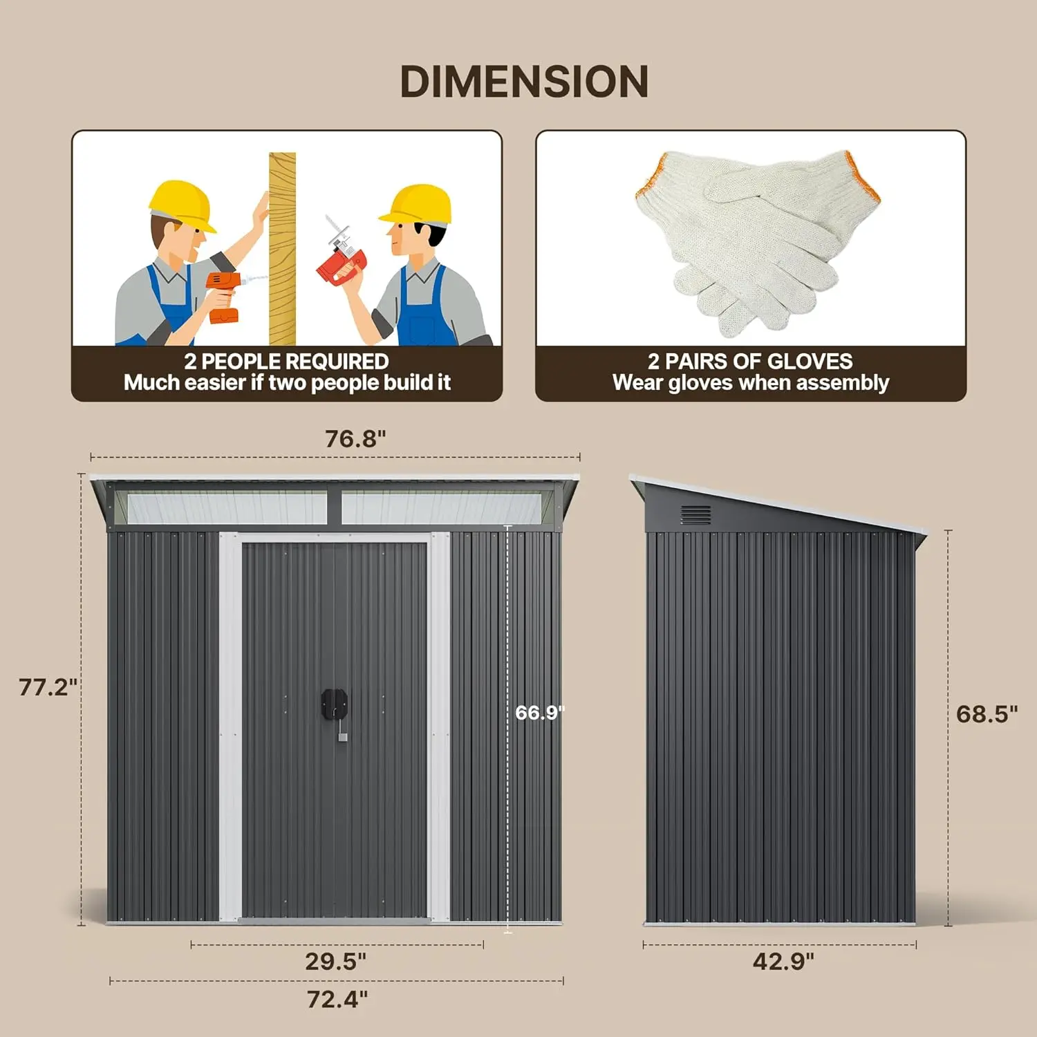 6'x4' Outdoor Storage Shed Metal Garden Shed with Sliding Lockable Doors, Versatile Tool Bike Shed with Transparent, Customized - Image 3