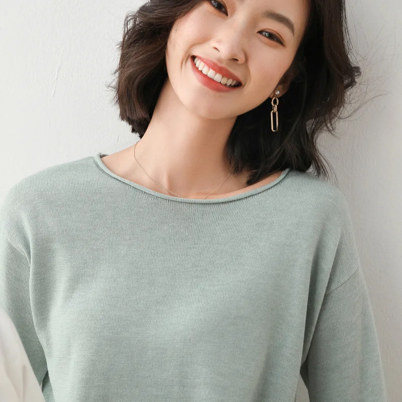 2025 Spring Autumn Womens Sweater Solid Knitwear Korean Loose Female Basic Casual Jumpers Stretch Pullover Sky Blue Pink Sweater - Image 11