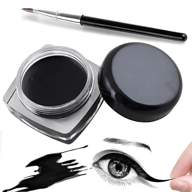 Black Eyeliner Cream Waterproof Beauty Cosmetics Long Lasting Eyeliner Gel Eyeshadow Makeup Tools with Brush Set Matte Eye Liner - Image 2