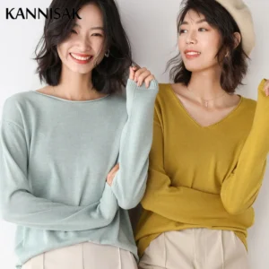 2025 Spring Autumn Womens Sweater Solid Knitwear Korean Loose Female Basic Casual Jumpers Stretch Pullover Sky Blue Pink Sweater