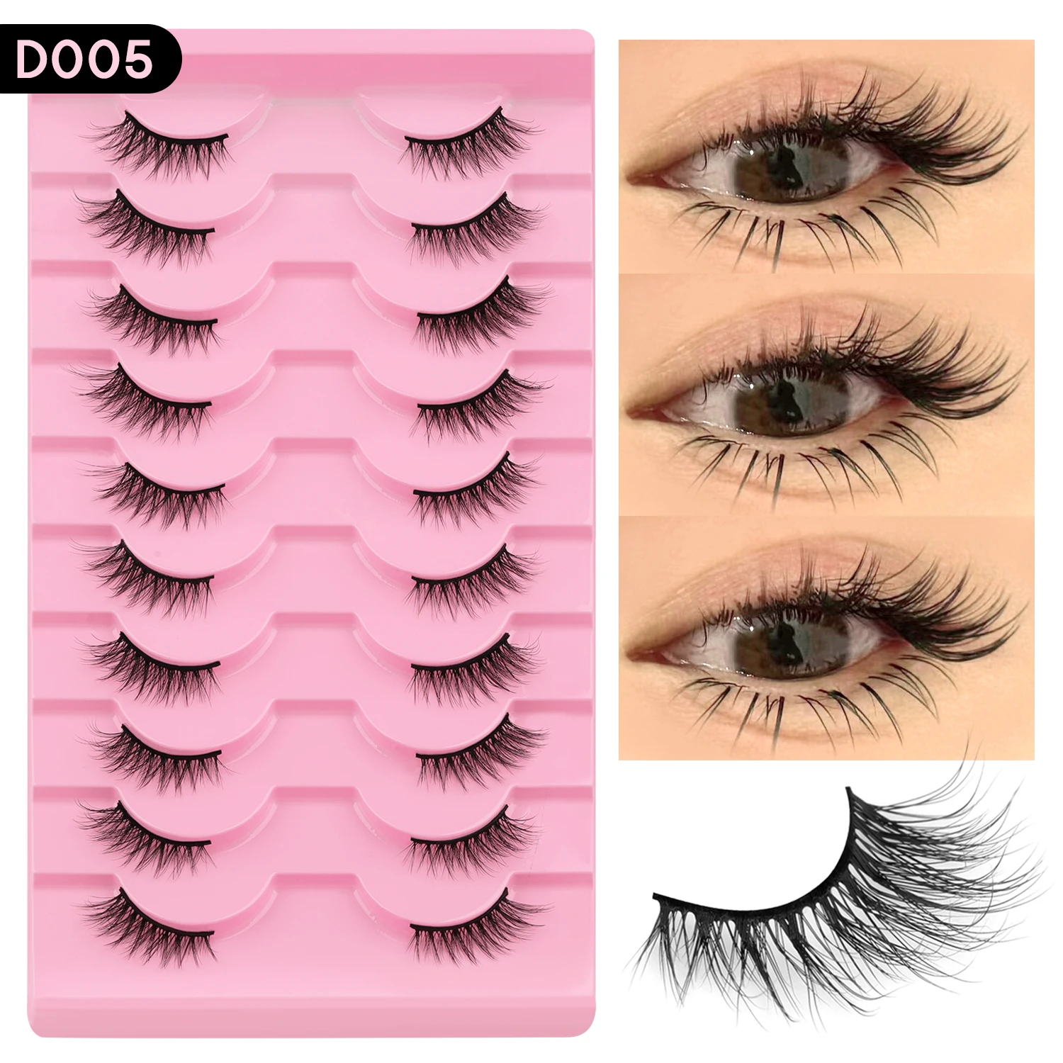 WOSHEER Half Eyelashes Natural Cat Eye Lashes Soft Wispy Faux Mink Lashes Eyelashes Extension Makeup - Image 8