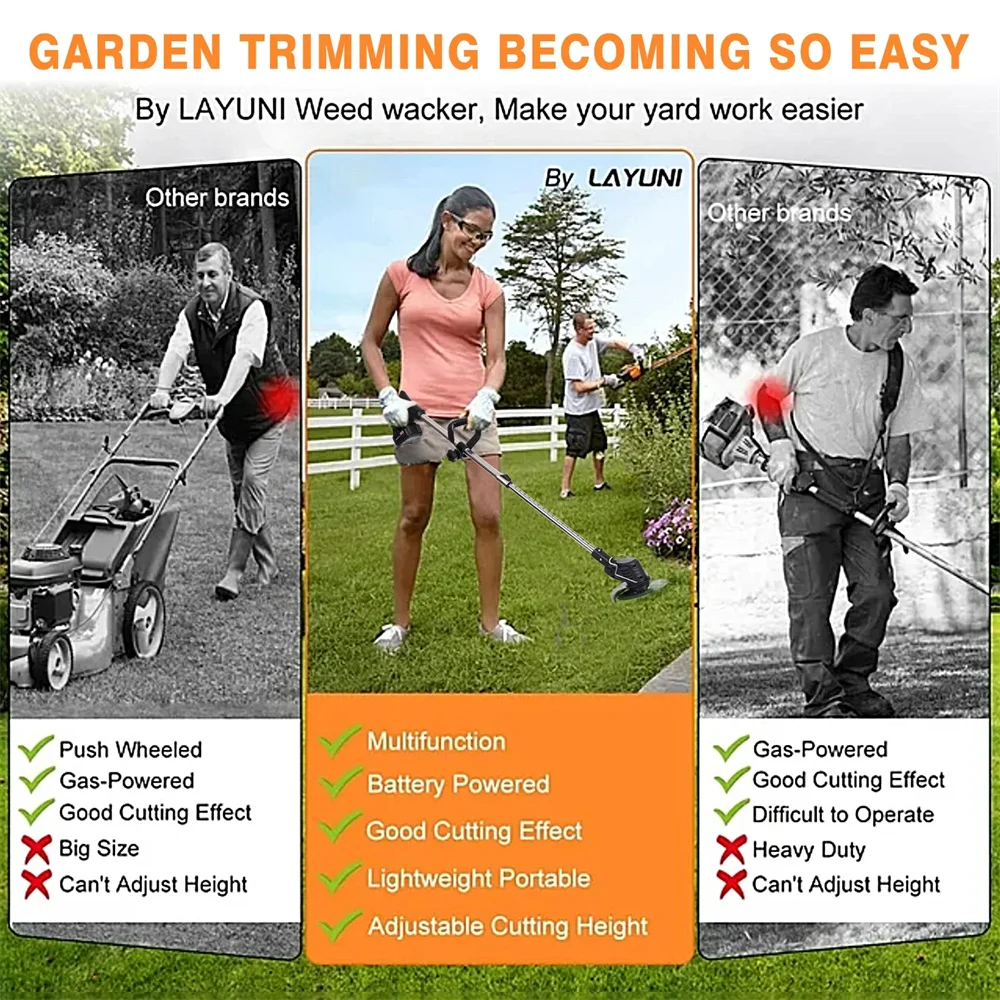 Cordless String Trimmer Grass Trimmer with 3 Types Blades 15Ah Battery Powered Weed Trimmer Lawn Edger Brush Cutter for Garden - Image 6