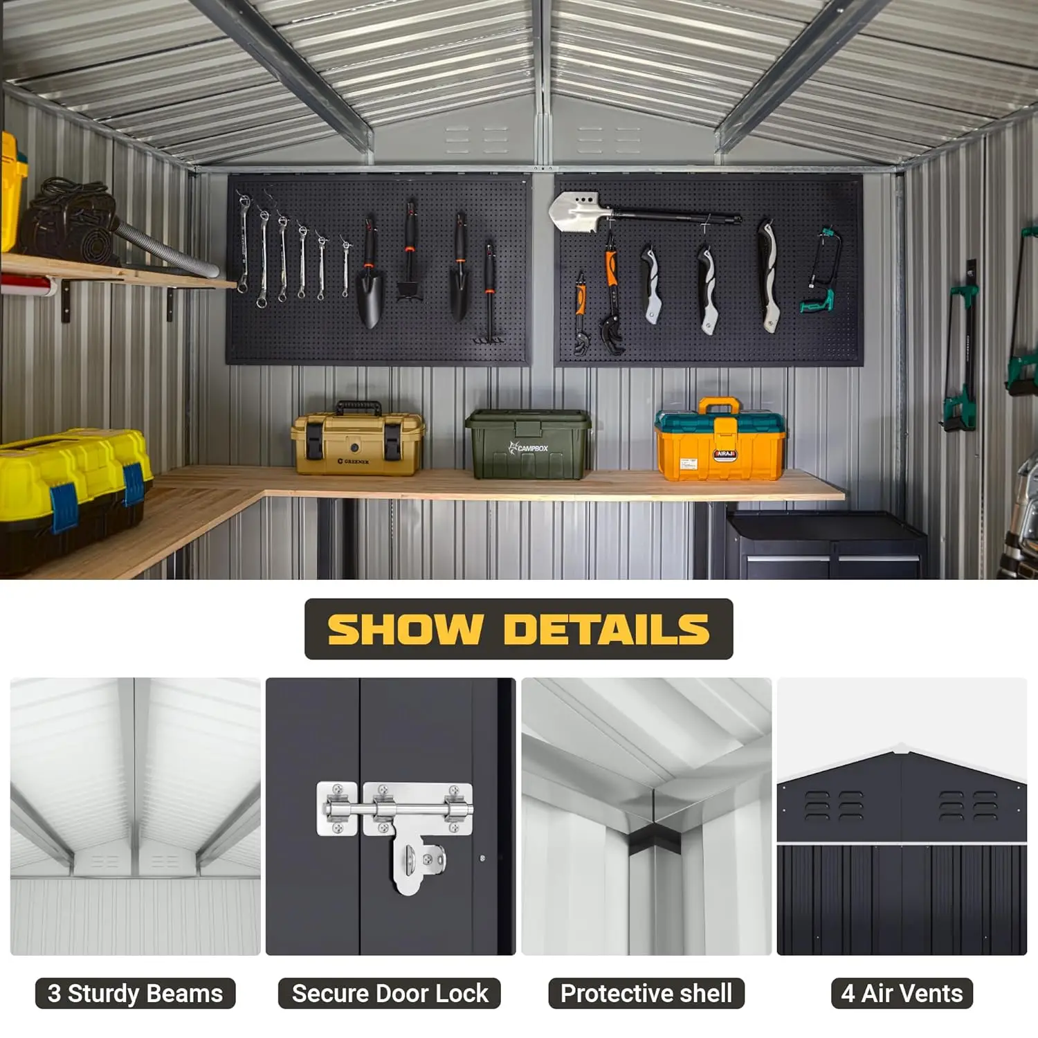8x12FT Outdoor Metal Storage Shed Updated Frame Tool Backyard Garden Patio Lawn, Customized - Image 3