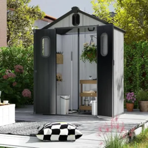 Compact Outdoor Plastic Storage Shed, Weatherproof Garden Building for Tools, Bikes, Lawn Mower, Patio, Backyard