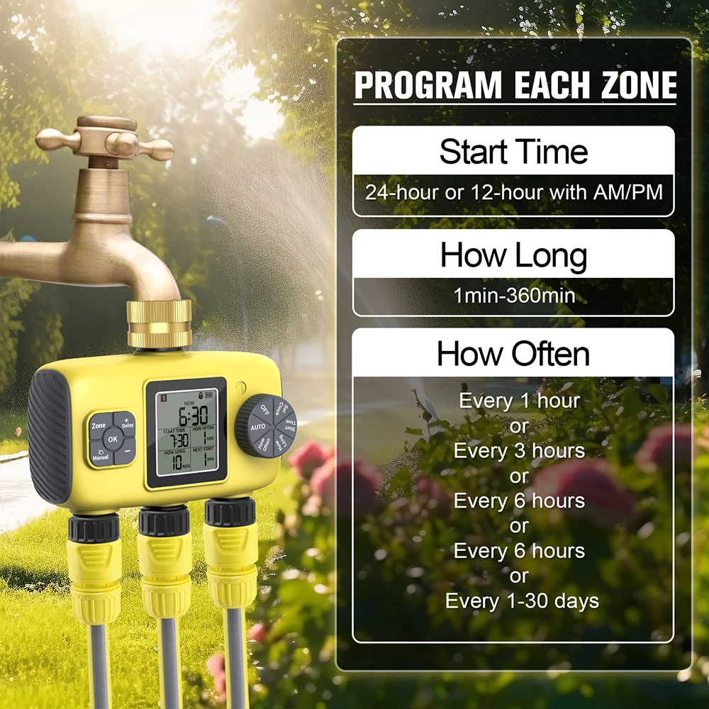 1/2/3/4-Outlet Smart Water Timer Auto Intelligent Irrigation Watering System Sprinkler Timer Garden Programmer LCD Display - Image 3