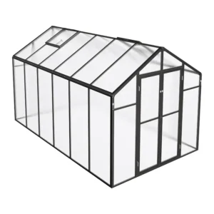 8 x 12 Ft Polycarbonate Outdoor Greenhouse with 2 Vent Windows Pavilion Style Aluminum Walk-in Kit in Green Large Hinged Door f
