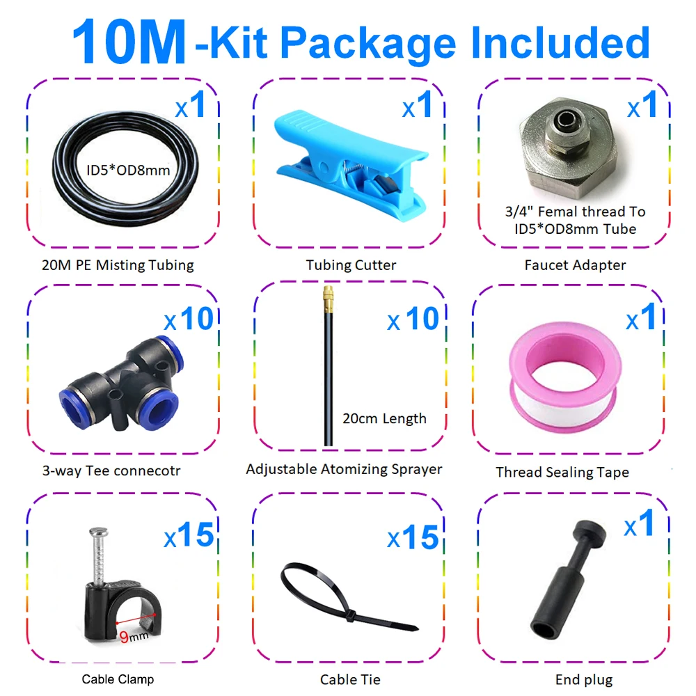 DIY 5~20M Universal Adjustable Atomizing Sprayer Misting System Kit For Lawn Garden Irrigation OD8mm Tube Garden Water Mister - Image 10