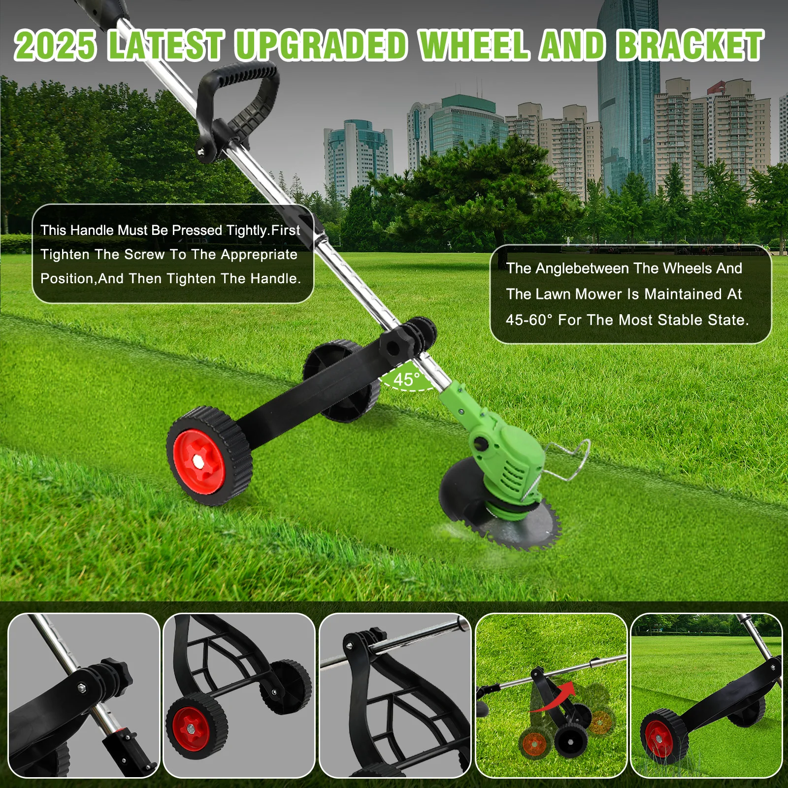 21V Electric Cordless Lawn Trimmer Mower Grass Edger with 2 x 5C 1500mAh Li-Ion Batteries Auxiliary Wheelbase for Garden Yard - Image 5