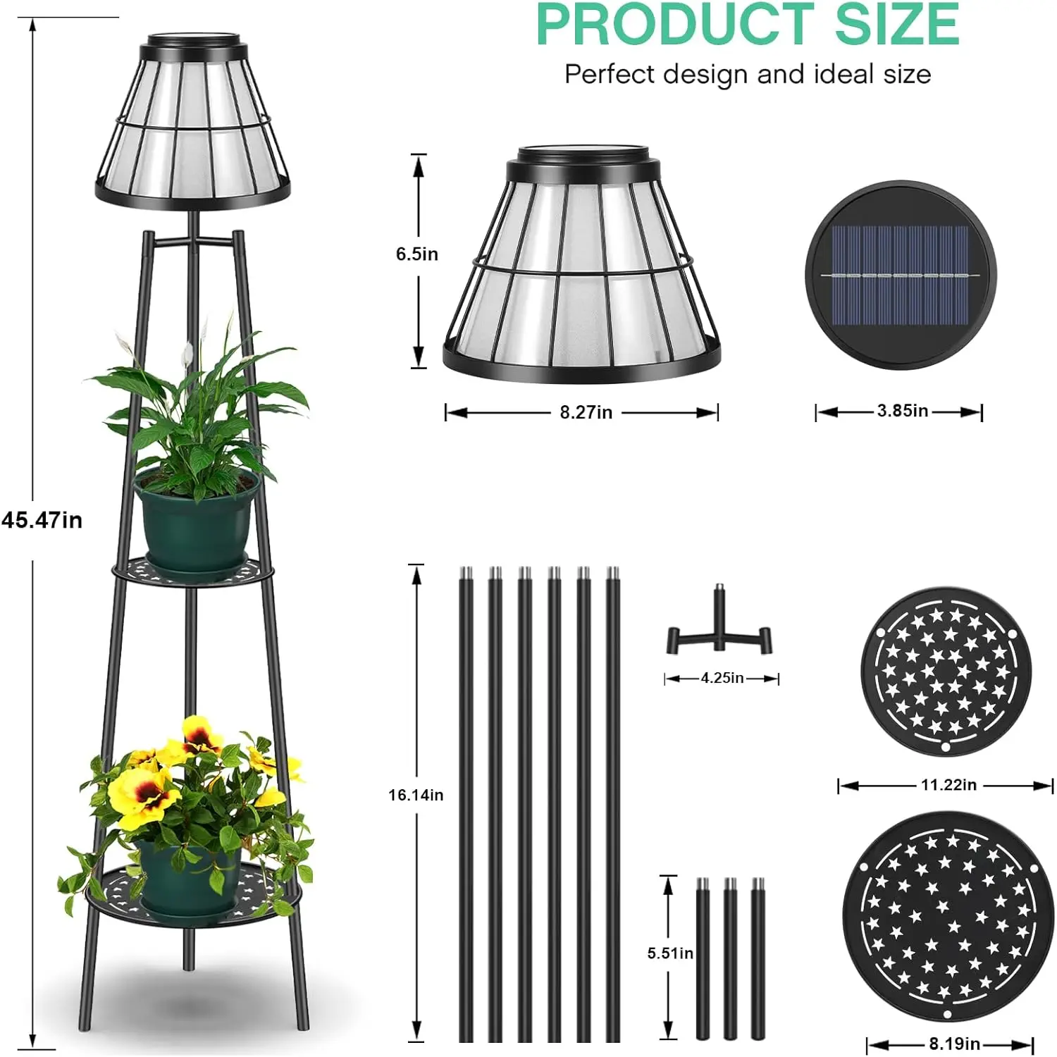 2 Pack Solar Floor Lamps with Plant Stand, Waterproof LED Lantern for Garden, Deck, Porch - Image 3