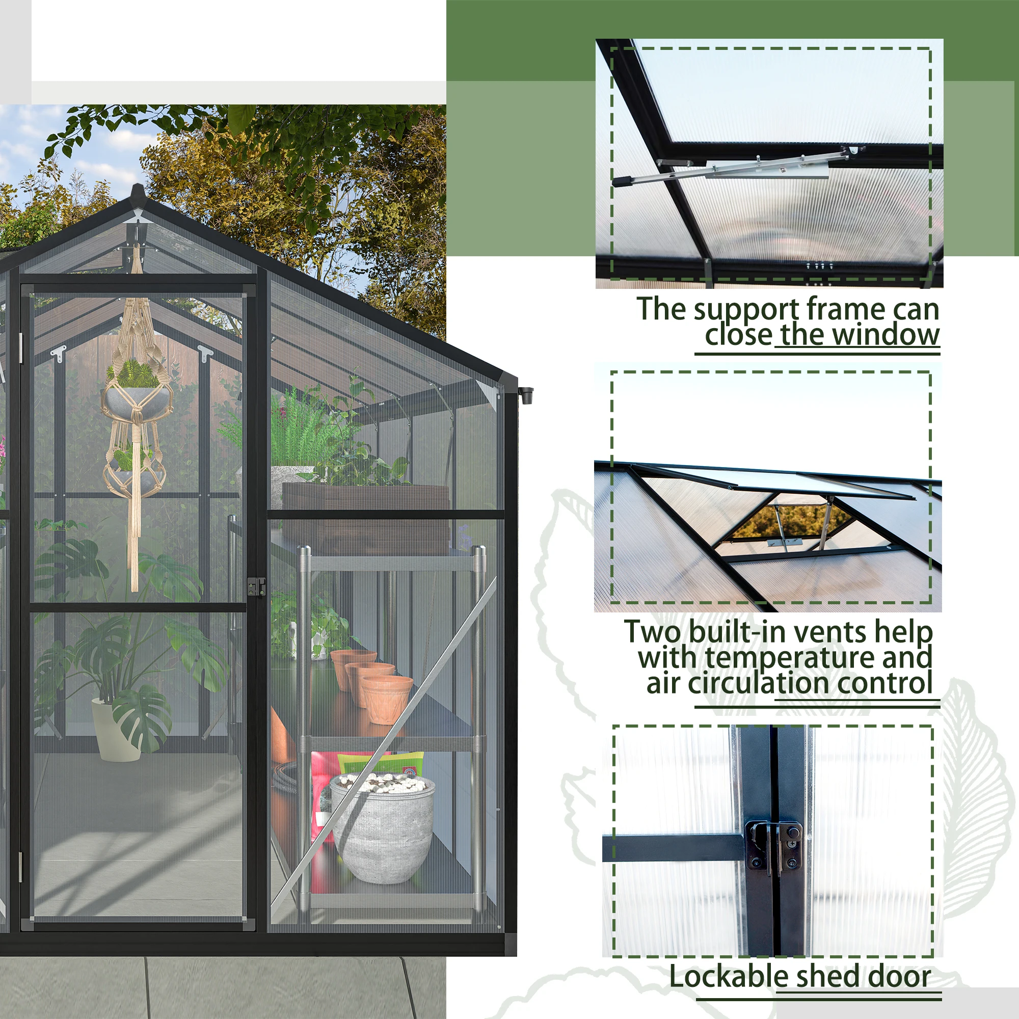 LZBEITEM 6x8 ft Polycarbonate Greenhouse for Outdoor Upgraded Heavy Duty Aluminum Frame Walk-in Green House Garden - Image 4