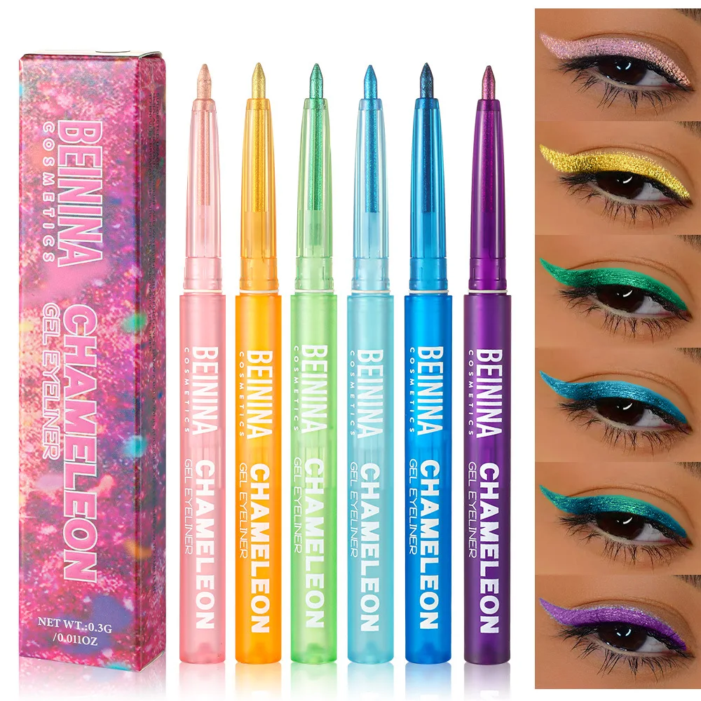 Shiny Chameleon Metallic Blue Eyeliner Gel Pen Eyeshadow Multicolor Eye Liner Pearlescent Polarized Glitter Eyes Pigment Makeup - Image 5