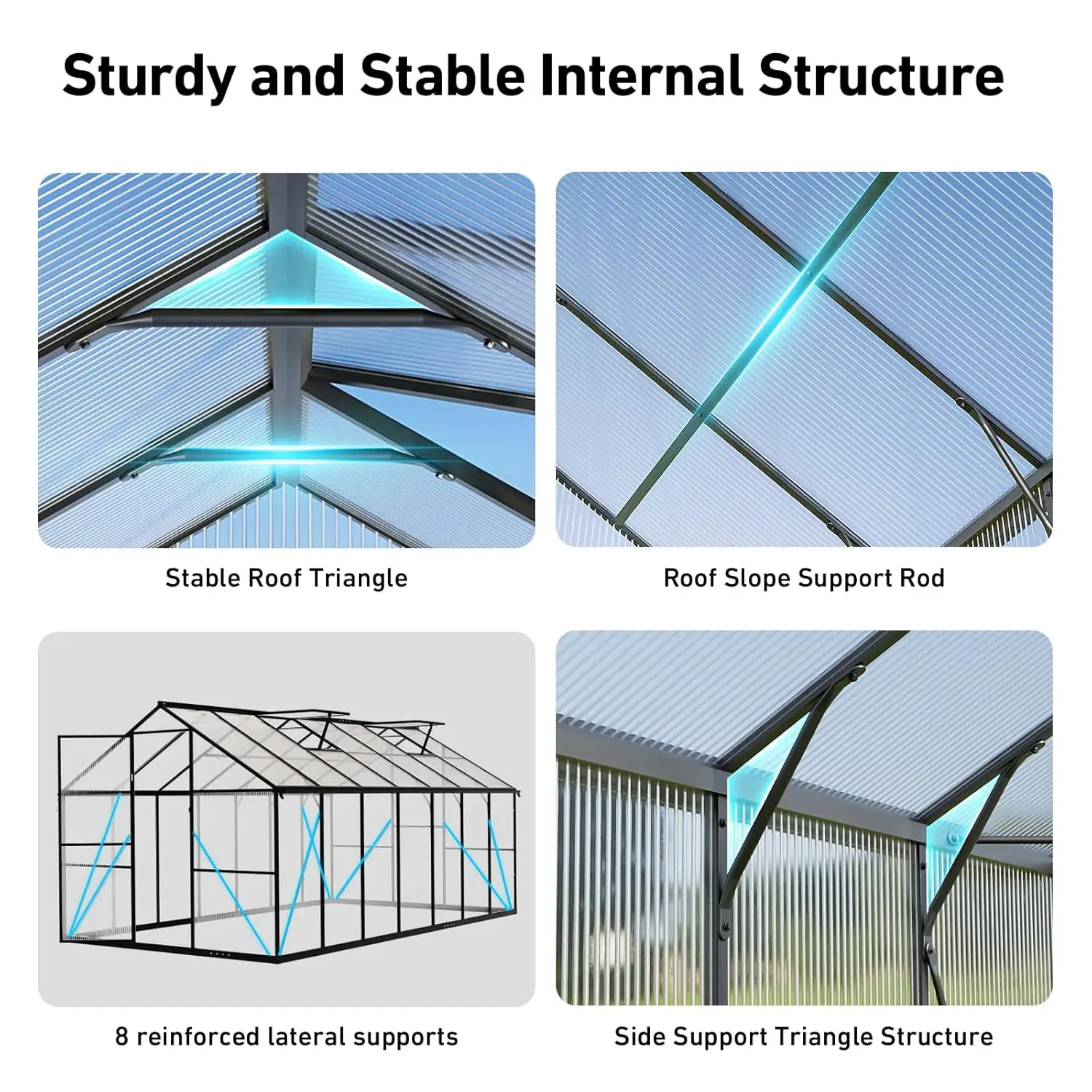 8x10FT Greenhouse Kits with Hygrometer, Polycarbonate Green Houses for Outside Heavy Duty with Aluminum Frame, Customized - Image 3