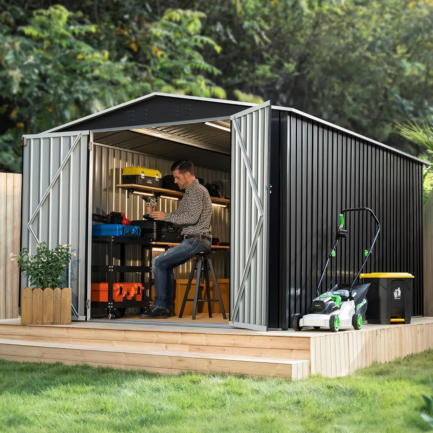 8x12FT Outdoor Metal Storage Shed Updated Frame Tool Backyard Garden Patio Lawn, Customized - Image 6